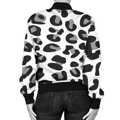 Snow Leopard Skin Print Women Casual Bomber Jacket