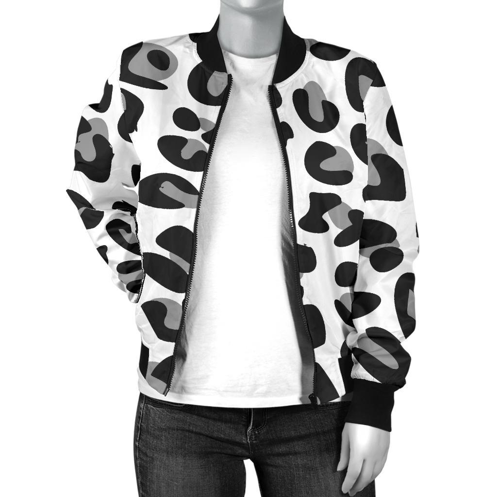 Snow Leopard Skin Print Women Casual Bomber Jacket