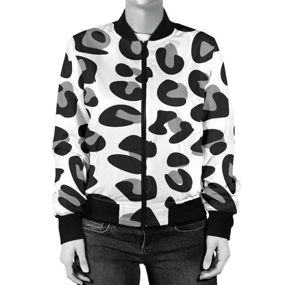 Snow Leopard Skin Print Women Casual Bomber Jacket