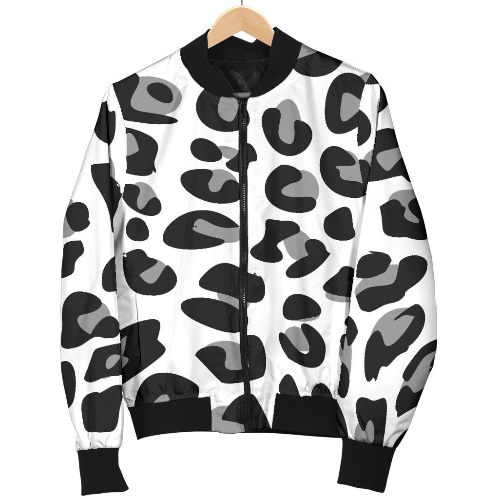 Snow Leopard Skin Print Women Casual Bomber Jacket