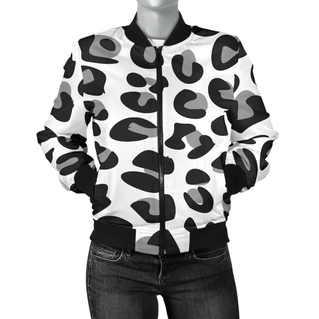 Snow Leopard Skin Print Women Casual Bomber Jacket