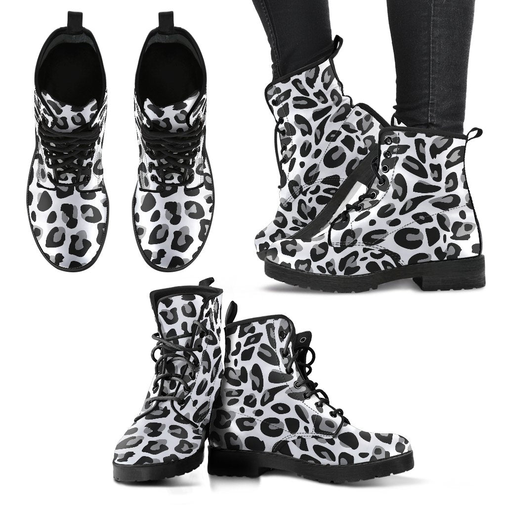Snow Leopard Skin Print Women Leather Boots-JTAMIGO.COM