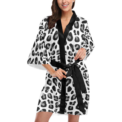Snow Leopard Skin Print Women Short Kimono Robe