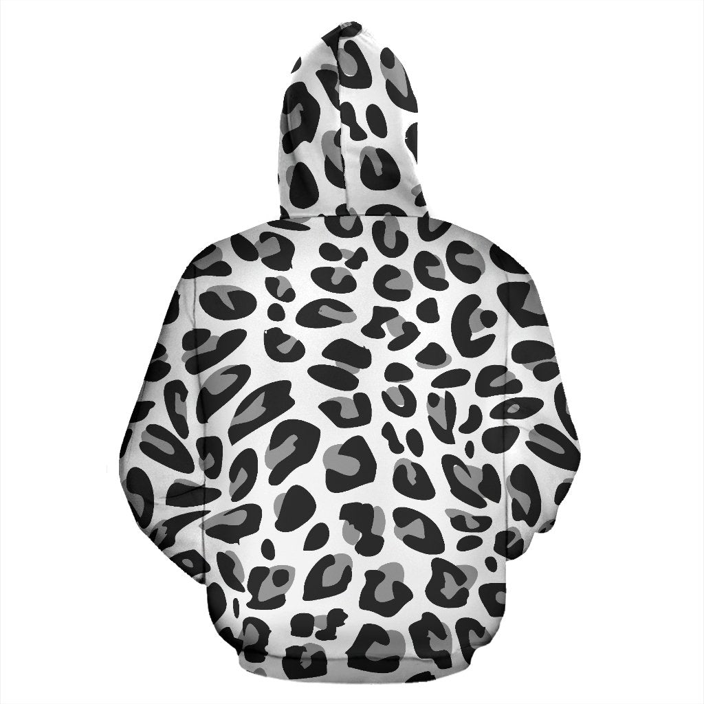 Snow Leopard Skin Print Zip Up Hoodie
