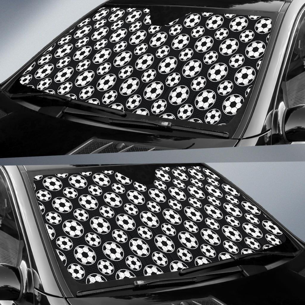 Soccer Ball Black Print Pattern Car Sun Shade For Windshield