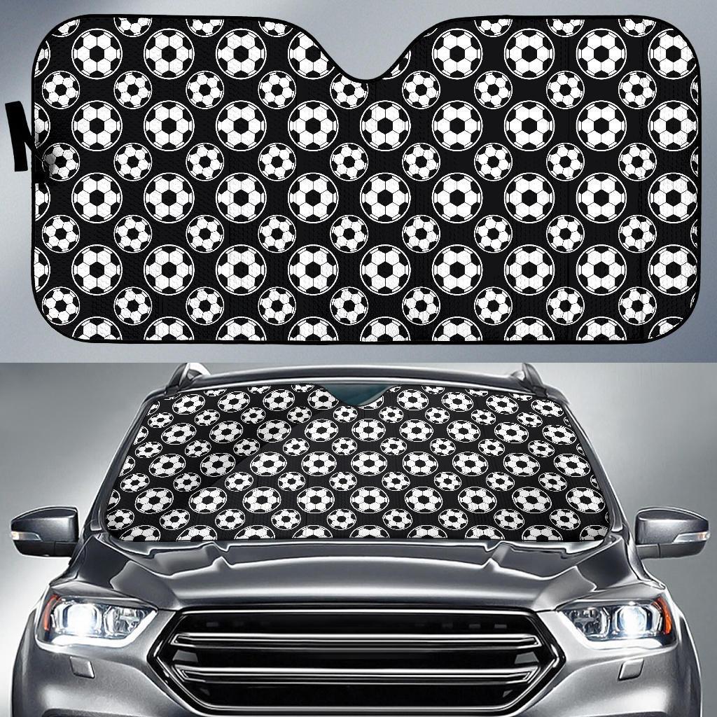 Soccer Ball Black Print Pattern Car Sun Shade For Windshield