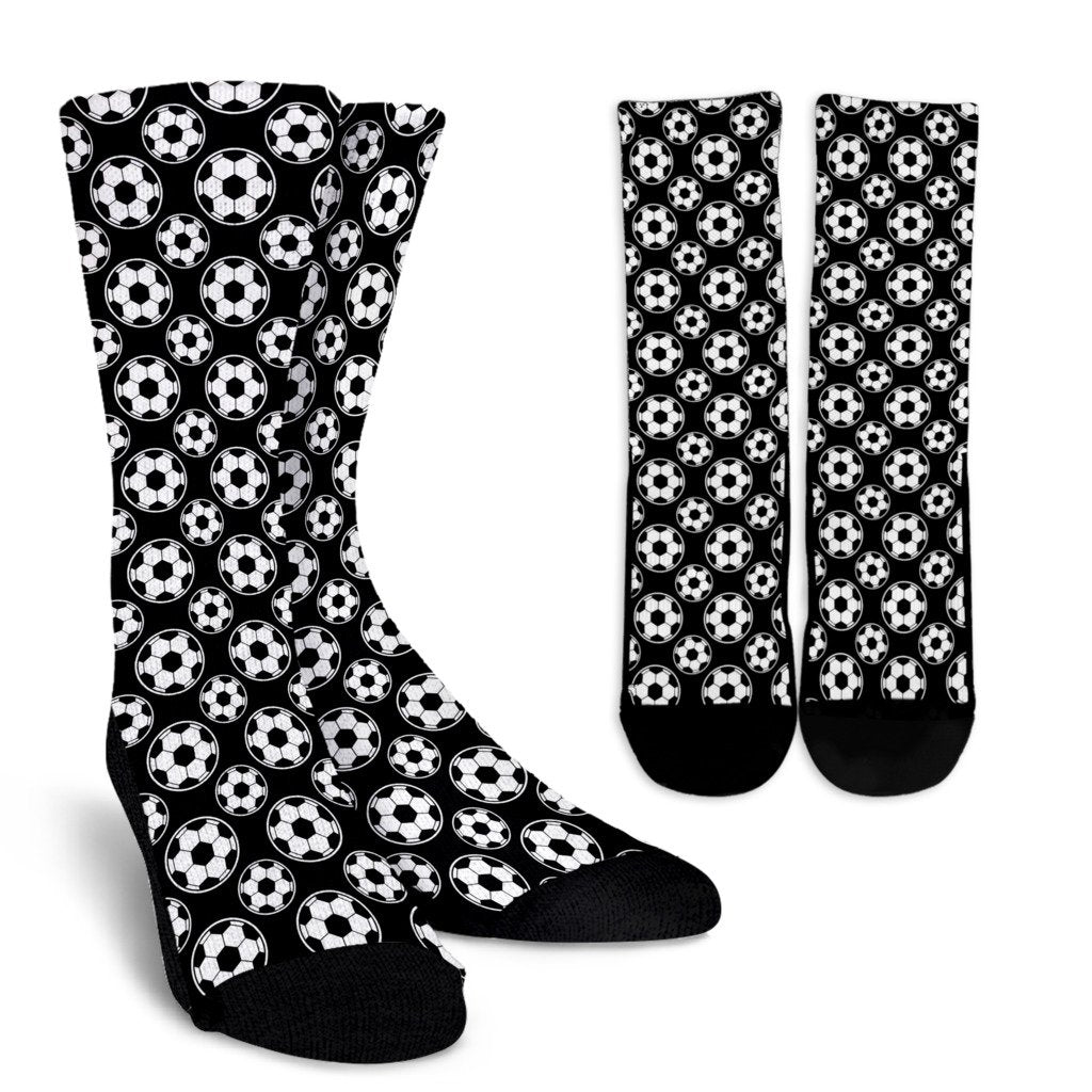 Soccer Ball Black Print Pattern Crew Socks