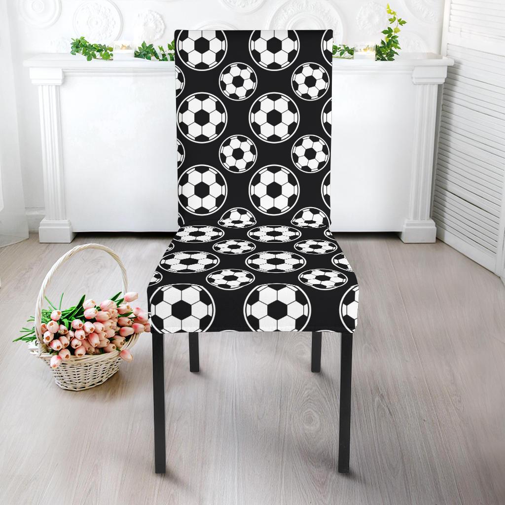 Soccer Ball Black Print Pattern Dining Chair Slipcover-JTAMIGO.COM