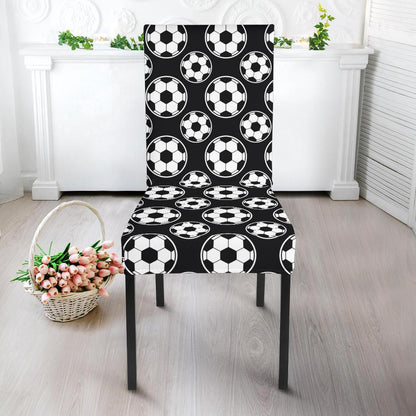 Soccer Ball Black Print Pattern Dining Chair Slipcover-JTAMIGO.COM