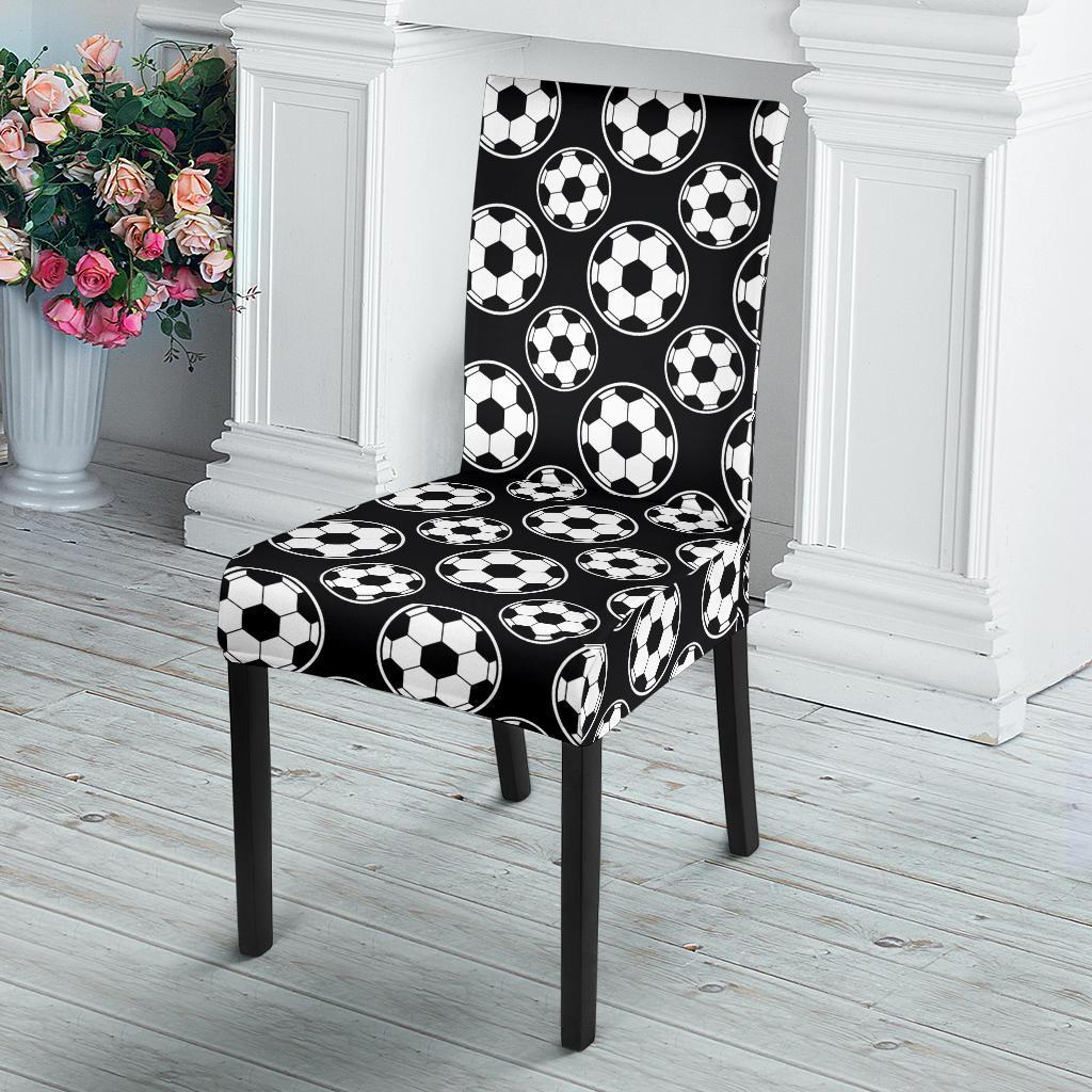 Soccer Ball Black Print Pattern Dining Chair Slipcover-JTAMIGO.COM