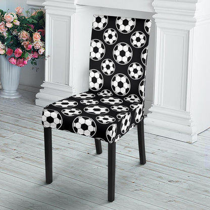 Soccer Ball Black Print Pattern Dining Chair Slipcover-JTAMIGO.COM