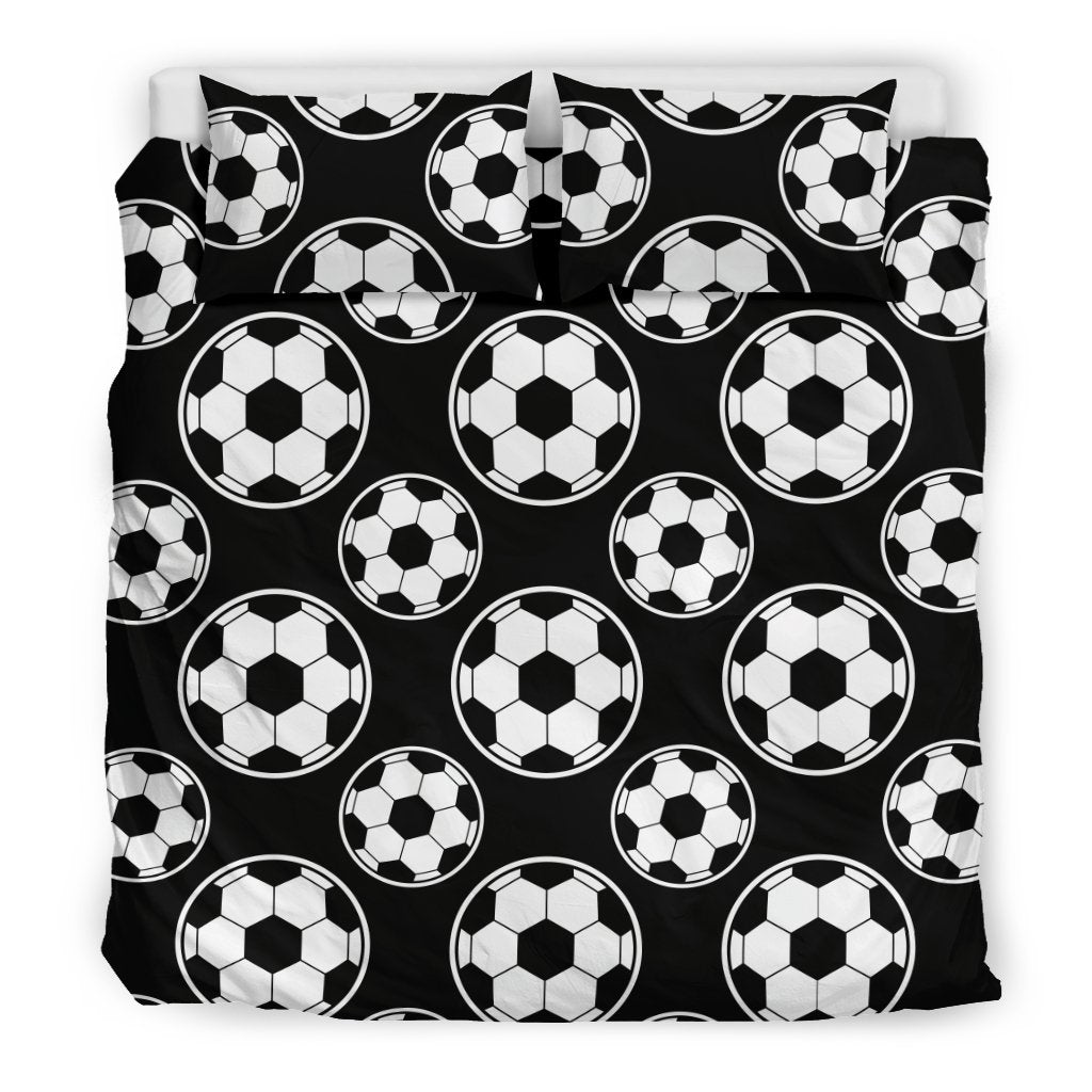 Soccer Ball Black Print Pattern Duvet Cover Bedding Set
