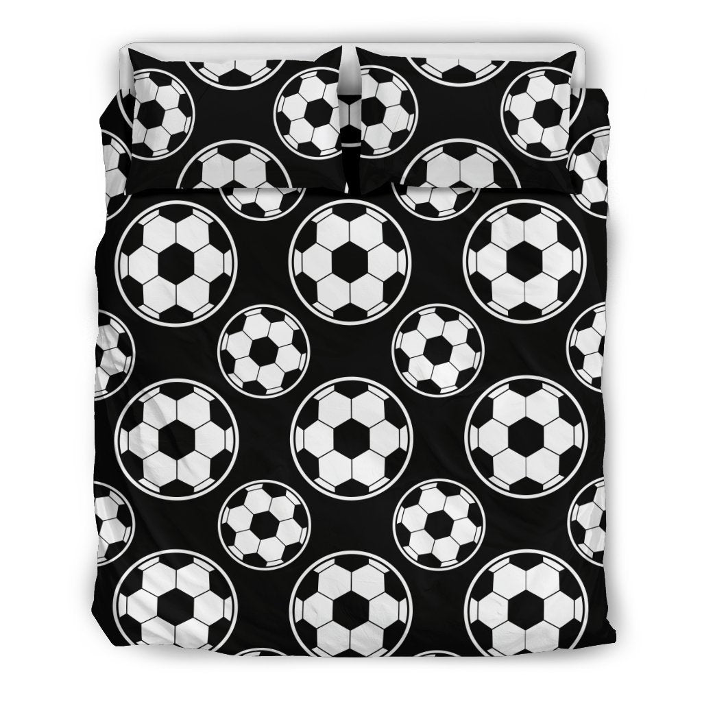Soccer Ball Black Print Pattern Duvet Cover Bedding Set