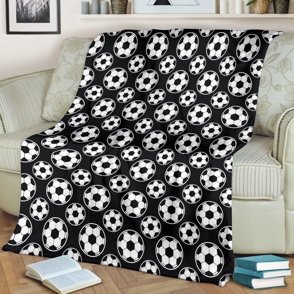 Soccer Ball Black Print Pattern Fleece Blanket