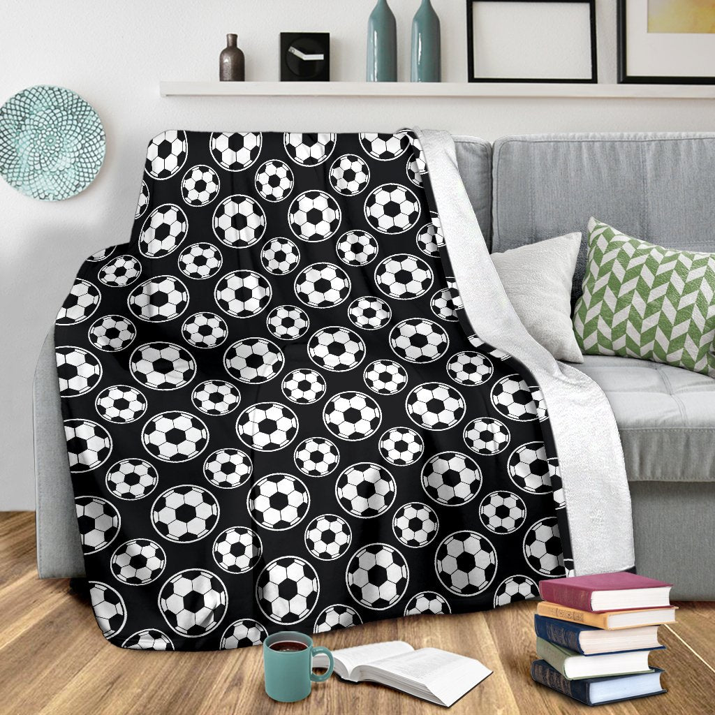 Soccer Ball Black Print Pattern Fleece Blanket