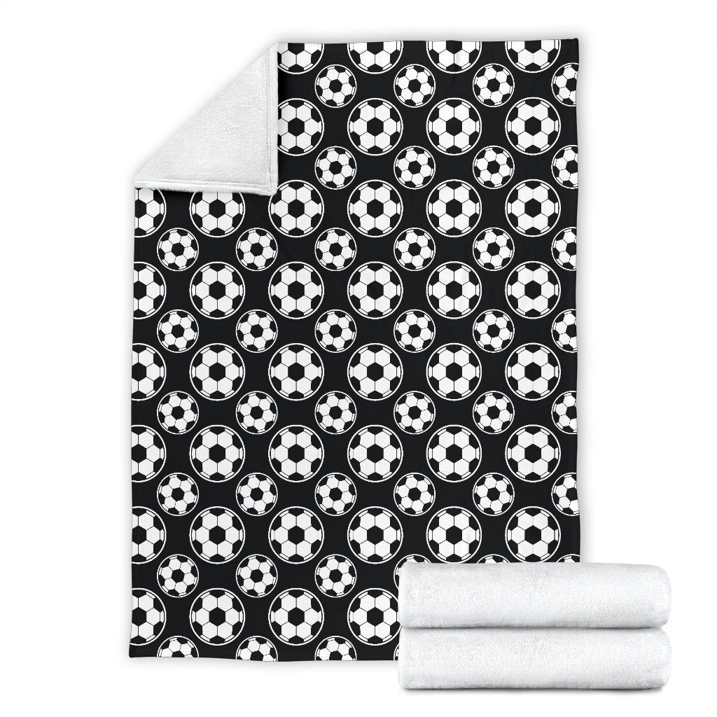 Soccer Ball Black Print Pattern Fleece Blanket