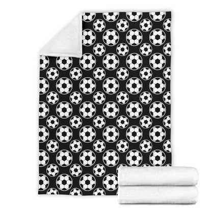 Soccer Ball Black Print Pattern Fleece Blanket