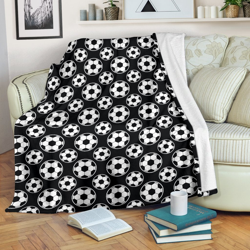 Soccer Ball Black Print Pattern Fleece Blanket