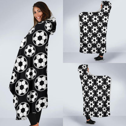 Soccer Ball Black Print Pattern Hooded Blanket-JTAMIGO.COM