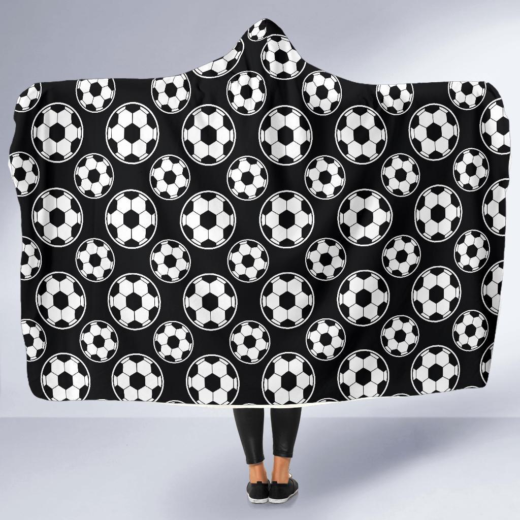 Soccer Ball Black Print Pattern Hooded Blanket-JTAMIGO.COM