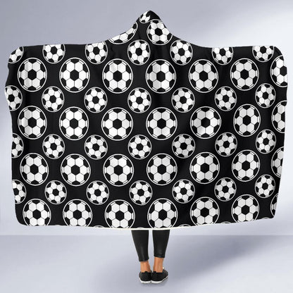 Soccer Ball Black Print Pattern Hooded Blanket-JTAMIGO.COM