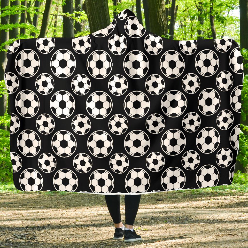 Soccer Ball Black Print Pattern Hooded Blanket-JTAMIGO.COM
