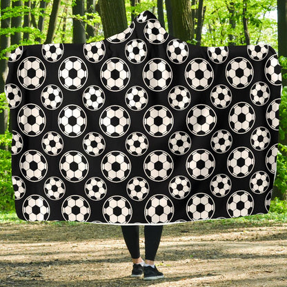 Soccer Ball Black Print Pattern Hooded Blanket-JTAMIGO.COM