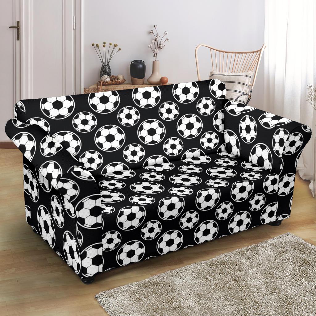 Soccer Ball Black Print Pattern Loveseat Slipcover-JTAMIGO.COM