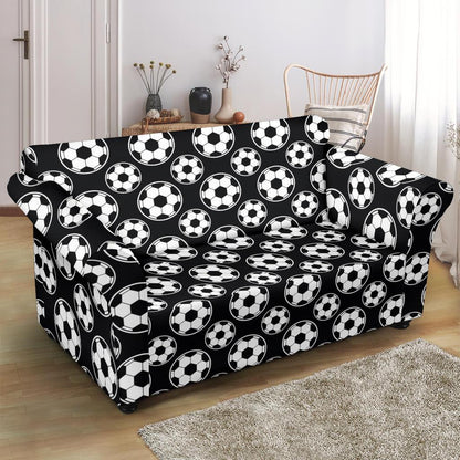 Soccer Ball Black Print Pattern Loveseat Slipcover-JTAMIGO.COM