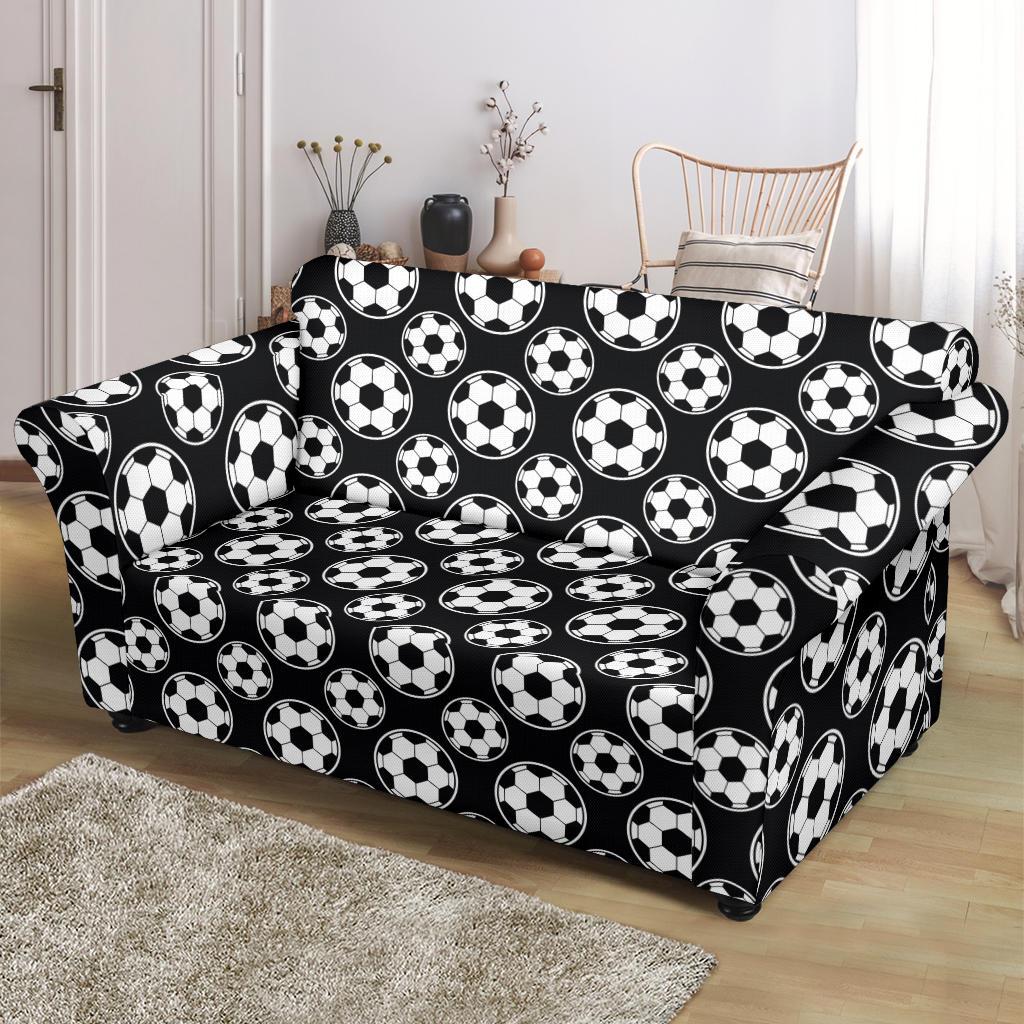 Soccer Ball Black Print Pattern Loveseat Slipcover-JTAMIGO.COM