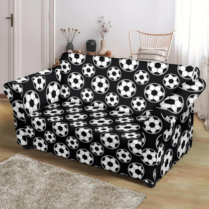 Soccer Ball Black Print Pattern Loveseat Slipcover-JTAMIGO.COM
