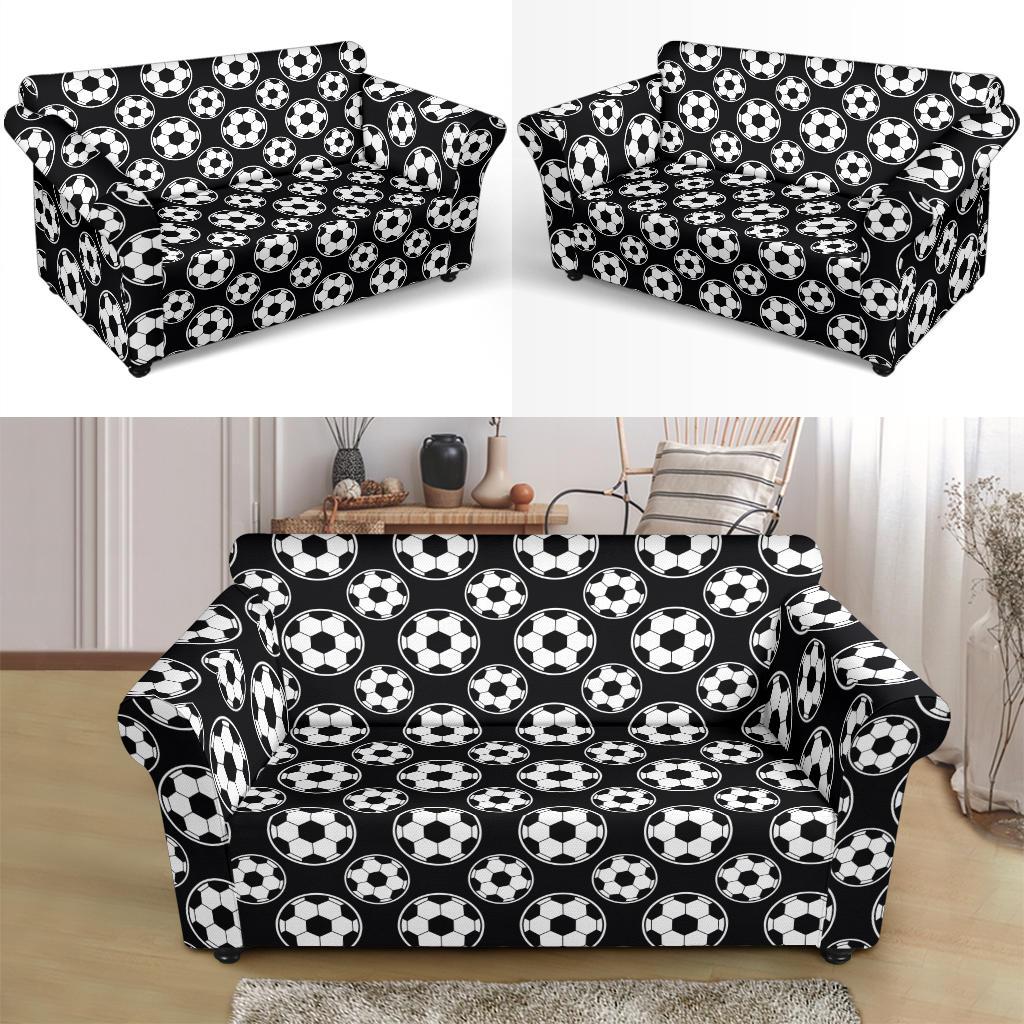 Soccer Ball Black Print Pattern Loveseat Slipcover-JTAMIGO.COM