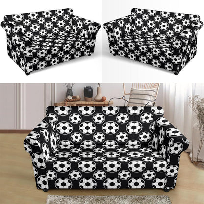 Soccer Ball Black Print Pattern Loveseat Slipcover-JTAMIGO.COM