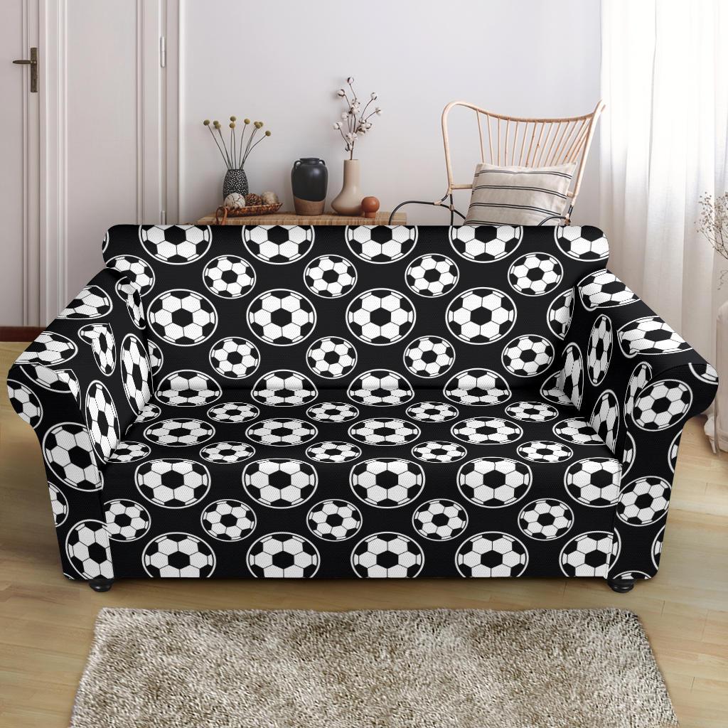 Soccer Ball Black Print Pattern Loveseat Slipcover-JTAMIGO.COM