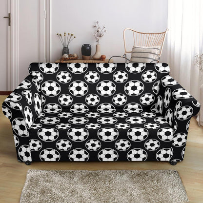 Soccer Ball Black Print Pattern Loveseat Slipcover-JTAMIGO.COM