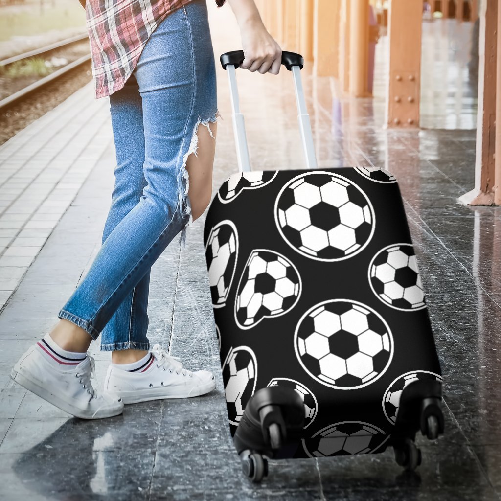 Soccer Ball Black Print Pattern Luggage Cover Protector