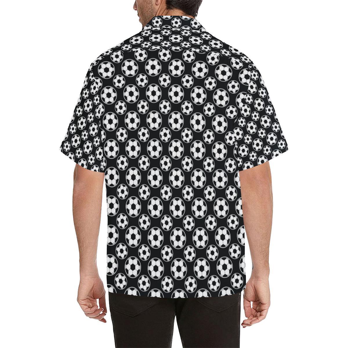 Soccer Ball Black Print Pattern Men Aloha Hawaiian Shirt