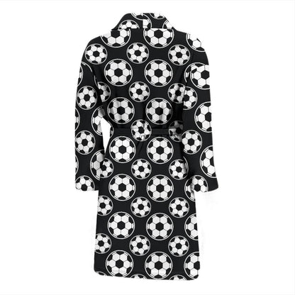 Soccer Ball Black Print Pattern Men Bath Robe-JTAMIGO.COM