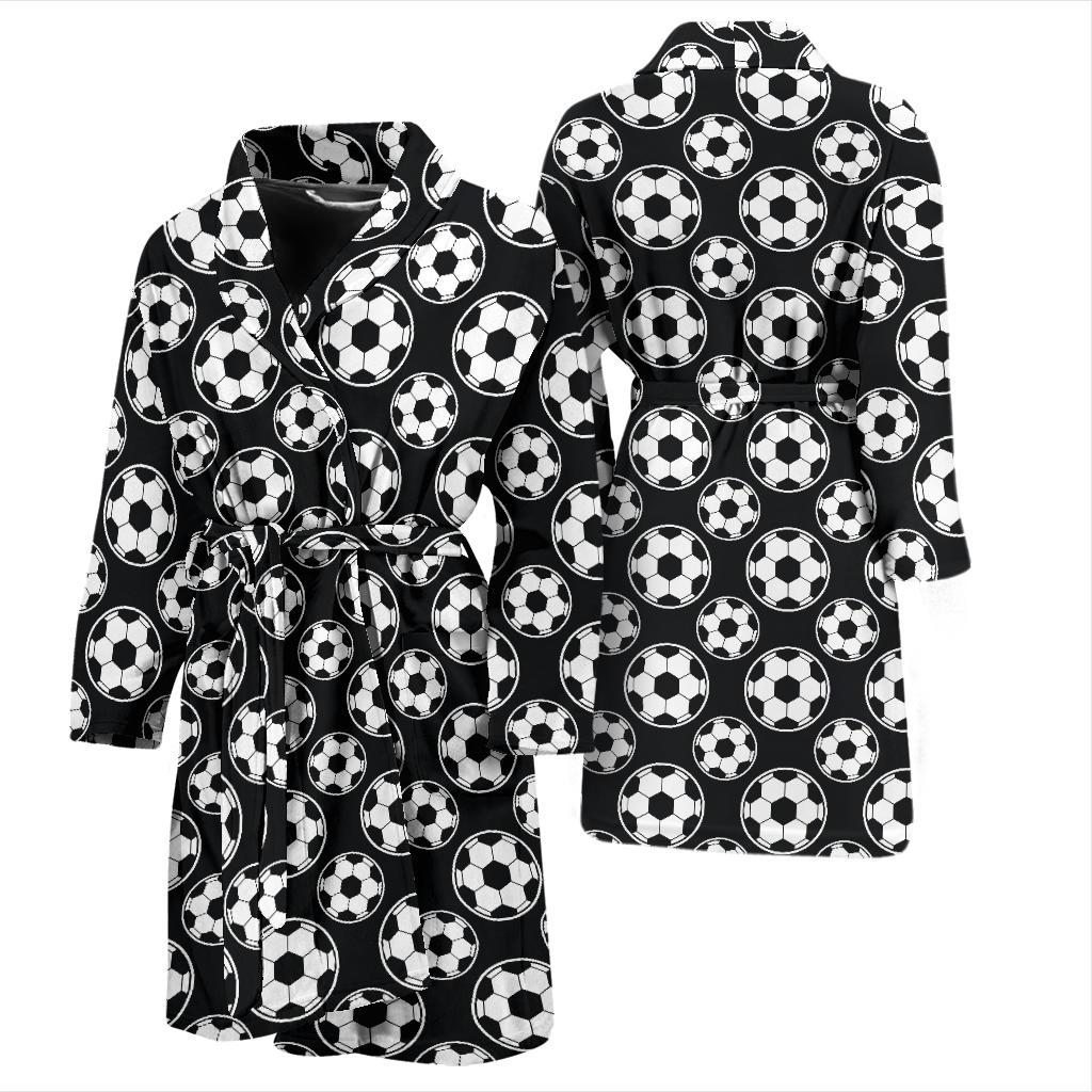 Soccer Ball Black Print Pattern Men Bath Robe-JTAMIGO.COM