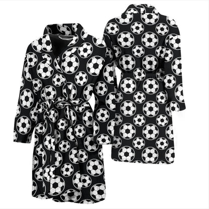Soccer Ball Black Print Pattern Men Bath Robe-JTAMIGO.COM