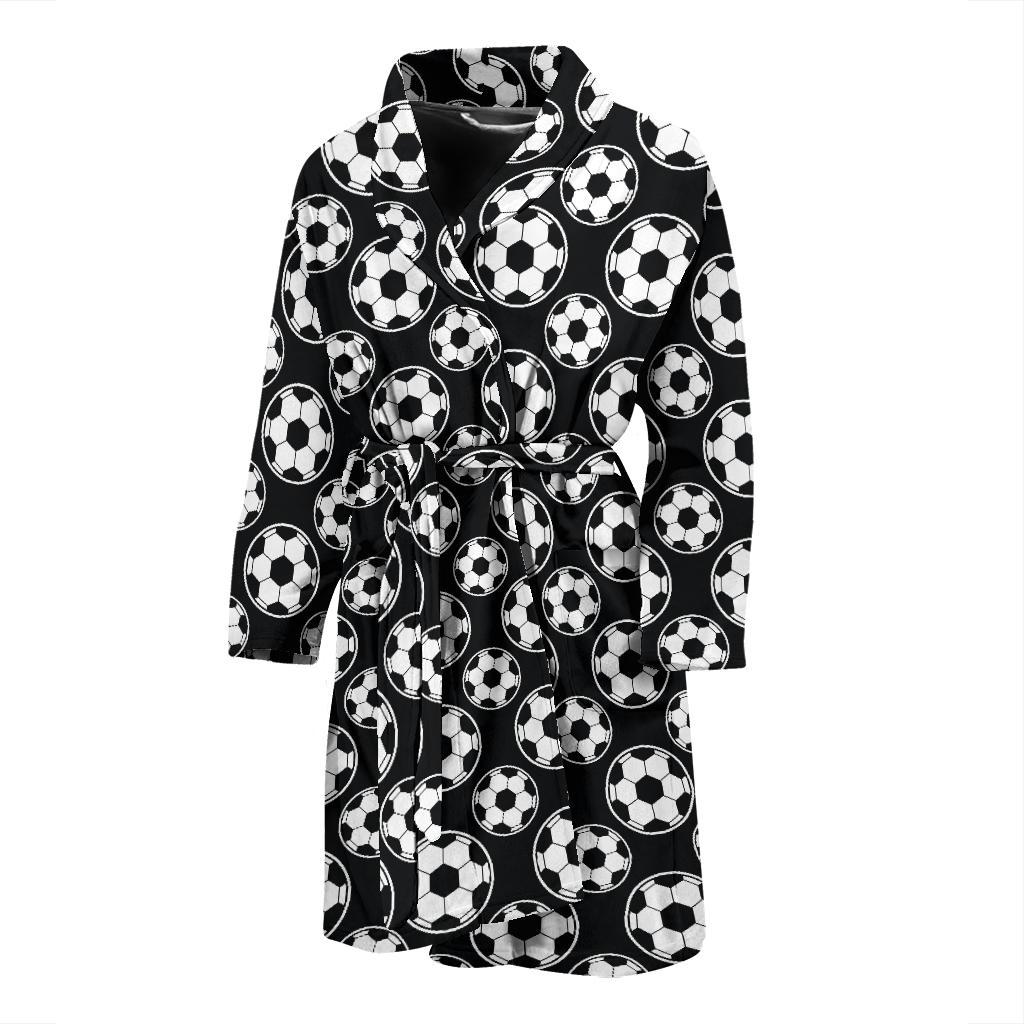 Soccer Ball Black Print Pattern Men Bath Robe-JTAMIGO.COM