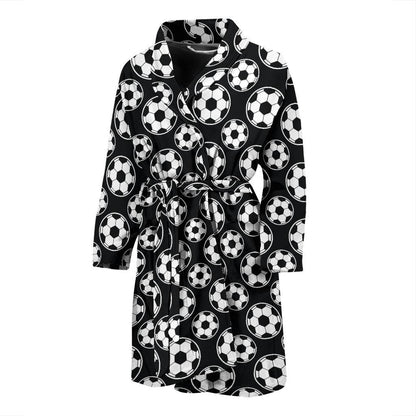 Soccer Ball Black Print Pattern Men Bath Robe-JTAMIGO.COM