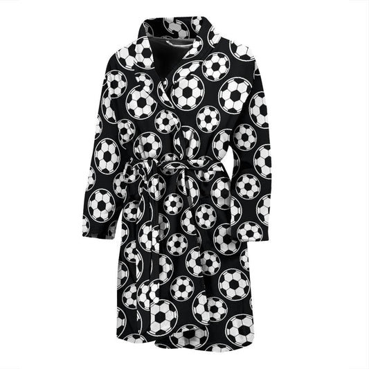 Soccer Ball Black Print Pattern Men Bath Robe-JTAMIGO.COM