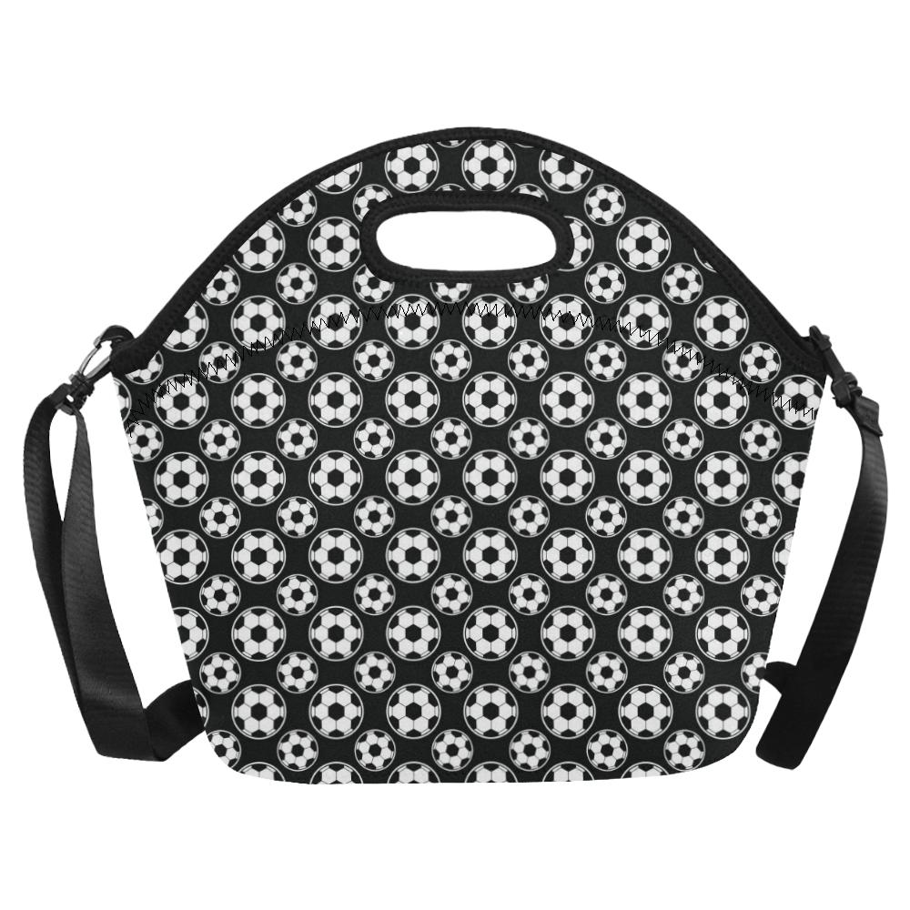 Soccer Ball Black Print Pattern Neoprene Lunch Bag (Model 1669)(Large)-JTAMIGO.COM