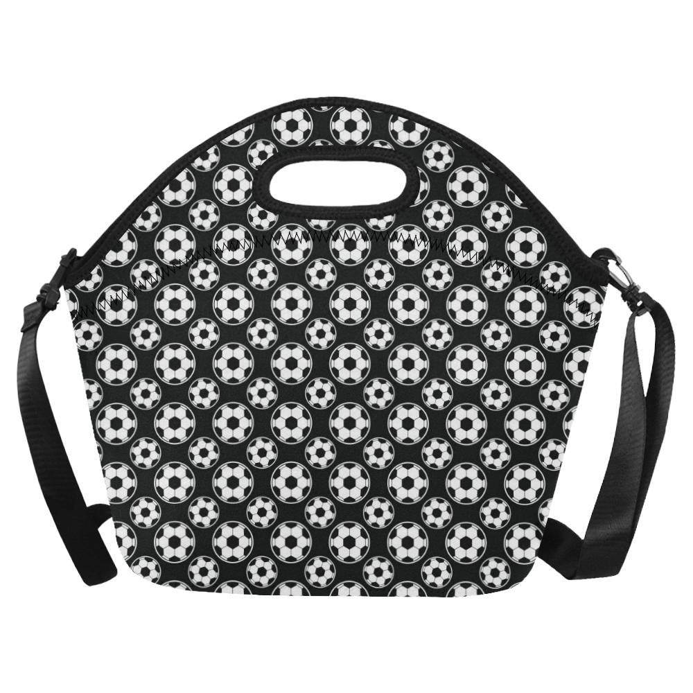 Soccer Ball Black Print Pattern Neoprene Lunch Bag (Model 1669)(Large)-JTAMIGO.COM