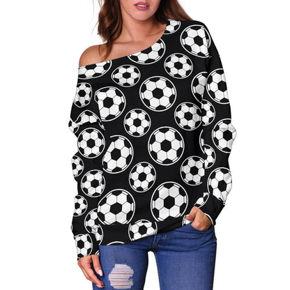 Soccer Ball Black Print Pattern Off Shoulder Sweatshirt
