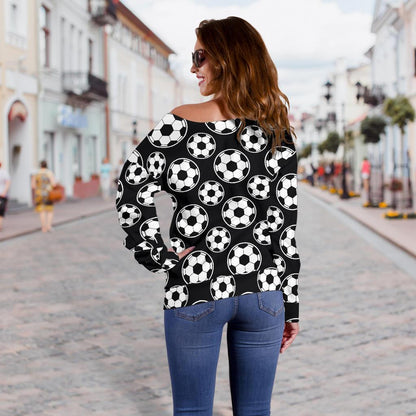 Soccer Ball Black Print Pattern Off Shoulder Sweatshirt
