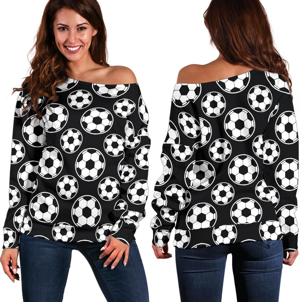 Soccer Ball Black Print Pattern Off Shoulder Sweatshirt