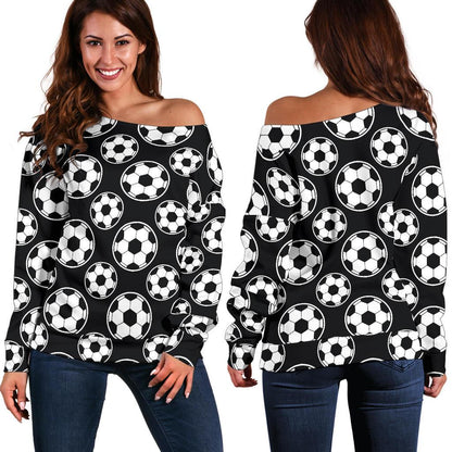 Soccer Ball Black Print Pattern Off Shoulder Sweatshirt