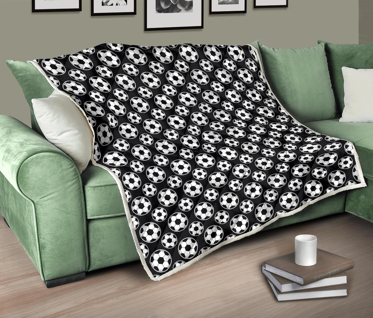 Soccer Ball Black Print Pattern Premium Quilt-JTAMIGO.COM